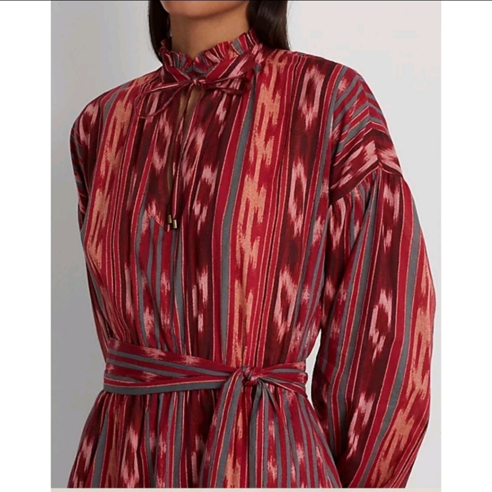 LAUREN Ralph Lauren Geo-Stripe Belted Cotton Voile Dress Red Women’s Size 16 NWT - Picture 3 of 16